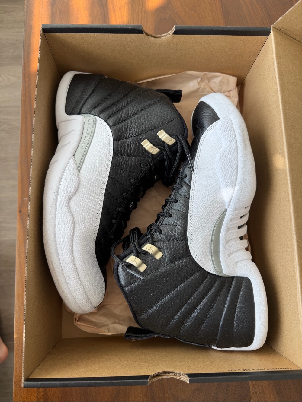 Jordan 12 Playoff  Black White Sneakers with Red Jumpman - Picture 3 of 4